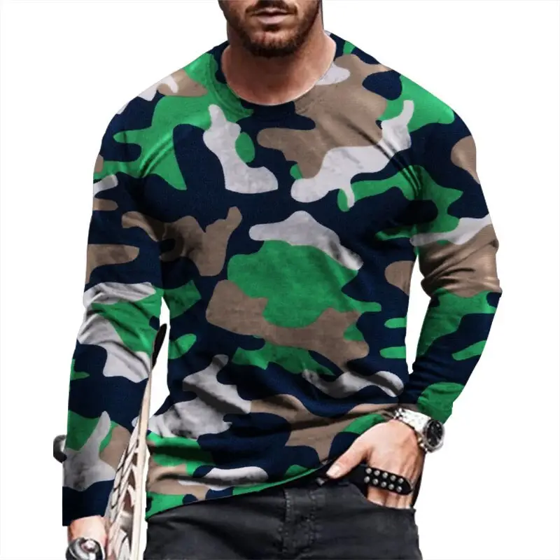 2022 Spring Slim Fit Long Sleeve Camo Design Cool New style Crewneck T- shirt For Men