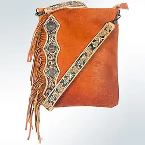 Nuevo bolso de hombro con flecos de cuero hecho a mano de estilo occidental, bolso cruzado de cuero de estilo bohemio personalizado