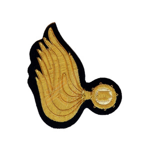 Handmade Badges Customized Handmade Crest Embroidered Bullion Wire Pocket Badge Irregular Shape Gold and <b>Silver</b> Wings Design - Product Image 2