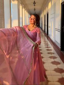 4 MTR Huge Flair Organza With 9mm And 5mm Sequence And Embroidery Work Bright Color Traditional Anarkali Salwar Kameez For Sale - Product Image 4