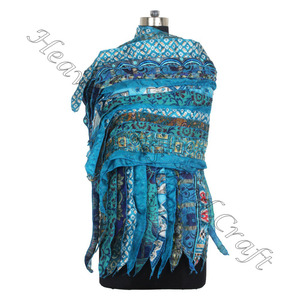 Dupatta <b>Shawl</b> <b>Wrap</b> 15 Strips Silk Sari Scarves Recycled Wholesale Manufacturer From India Sari Patches Reversible Scarf Colorful - Product Image 1