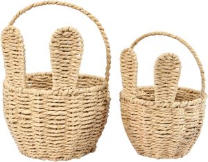 Cesta de Pascua de Mimbre Hecha a Mano con Forma de Conejo y Asa |   Maceta Decorativa de Paja Tejida |   Canasta de Regalo con Conejito para Fiestas Infantiles - Product Image 1
