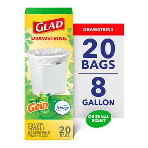 Sacs poubelle biodégradables en plastique épais Glad avec cordon de serrage, grande taille, parfumés pour la fraîcheur >100 sacs - Product Image 1