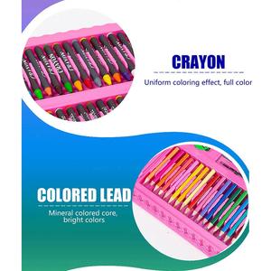 Ensemble d'art de 208 pièces, kit de crayons à eau, papeterie scolaire pour enfants, étui de rangement portable, palette, bloc de dessin, bleu rose PET - Product Image 2
