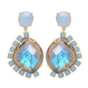 Boucles d'oreilles pendantes de luxe pour femme en argent sterling 925 plaqué or avec pierre précieuse naturelle labradorite, idéales pour un cadeau de mariage classique - Product Image 1