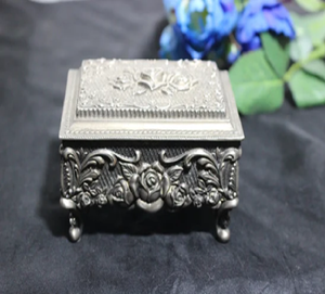 Hand-Embossed Silver Metal Jewelry <b>Box</b> with <b>Floral</b> Designs & Drawer - Large Keepsake Organizer Wholesale - Product Image 5