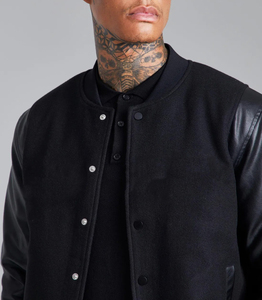 Chaqueta Varsity de Invierno para Hombre, Estilo Urbano, Personalizada, de Secado Rápido, con Cuerpo de Lana y Mangas de Cuero, Talla Grande, Cuello Alto, Estilo Béisbol - Product Image 2