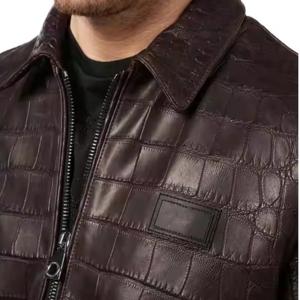 แจ็กเก็ตผู้ชายหนังจระเข้แท้มีซิปปกคอเต่ามีซิปสินค้าใหม่ออกแบบได้ตามต้องการ - Product Image 5