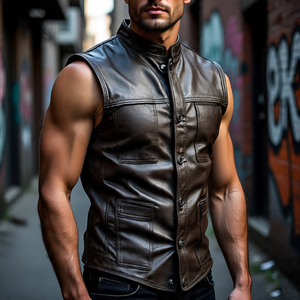 Ropa de calle de invierno para hombre, piel de oveja auténtica, botón de cuerno, chaleco de motociclista a prueba de viento ecológico | Alta calidad - Product Image 6