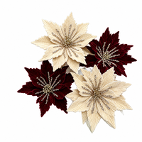 Décorations de Noël en velours scintillant, fleurs artificielles, tiges de poinsettia, ornements pour arbre de Noël, décoration de fête du Nouvel An