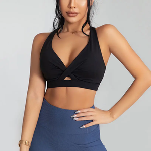 Wholesale Custom Design and logo V-Neck Yoga Crop Top Bra <b>Underwear</b> Women Push up Fitness Running Shockproof <b>Sports</b> Bras - Product Image 5