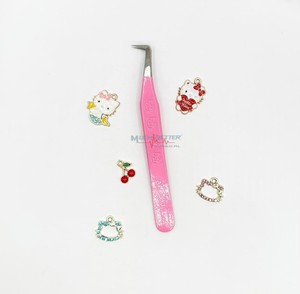 Pinzas para Pestañas de Acero Inoxidable con Logotipo Personalizado, Separación y Aislamiento, Dijes de Flores, Recubrimiento de Pintura Rosa, Punta Plateada - Product Image 2