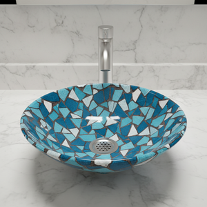 Mosaïque ronde populaire faite à la main en métal dessus de table bassin navire évier conception salle de bain bol de lavage hôtel vanité fournisseur direct d'usine - Product Image 2