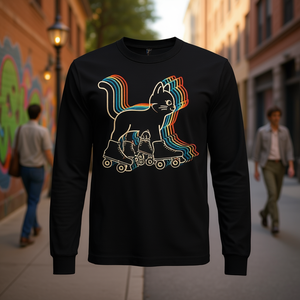 Vintage Fun Cat <b>Roller</b> Skates Long Sleeve T-Shirt Promotional Lifestyle Hobby Clothing - Product Image 3