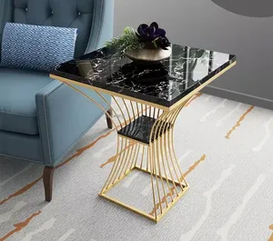 Design unique 2023 Table d'appoint couleur plaqué or Table d'angle latérale avec dessus en marbre élégante pour l'utilisation de meubles d'hôtel de salon - Product Image 6