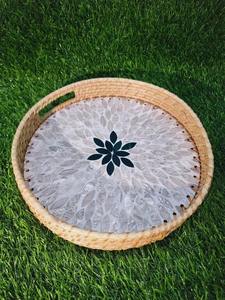 Plateau de service en rotin incrusté de nacre de haute qualité, design unique, fabriqué en Inde, nouveau produit en bois - Product Image 2