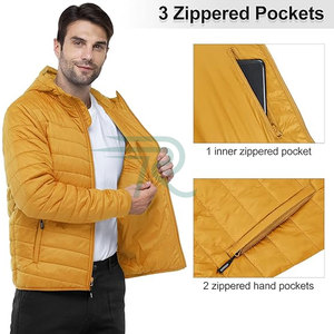 Razorts International Men's Winter Bomber <b>Jacket</b> Solid Color Stand Collar Zipper Front Windproof Nylon Casual Coat - Product Image 3