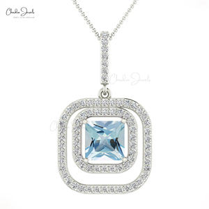 Colgante de doble halo Natural 1 Ct Aguamarina Declaración Colgante Rodeado Pequeño Diamante 14K Colgante de oro real Proveedor al por mayor - Product Image 4