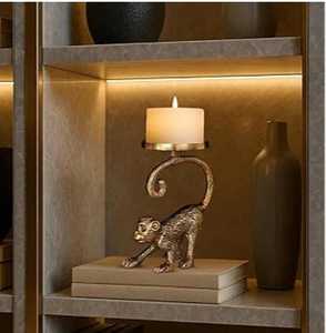 Soporte de Metal para vela de mono, acabado chapado en oro, decorativo para el hogar, mesa de sala de estar, soporte pequeño Vintage moderno - Product Image 6