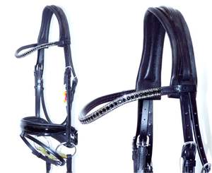 Brida anatómica Freeway Stellar AQUAMARINE BLUE Crystal Piping BLING Patente Hot Multi Color Cuero genuino Caballo Brida - Product Image 3