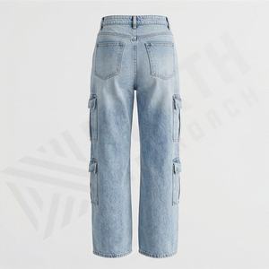 Pantalones Vaqueros Rectos de Mezclilla Lavada con Botones, Transpirables, Color Personalizado, para Mujer, Ropa Casual de Invierno, Pantalones Cargo de Frente Plano, Servicio OEM, en Oferta - Product Image 2