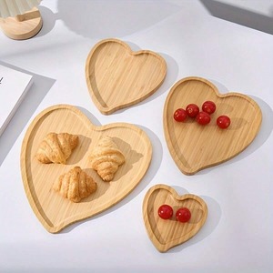 Assiettes à dessert de mariage en bois en forme de cœur, ensemble de vaisselle en bambou, plats à pâtisserie naturels, prix le plus bas - Product Image 5