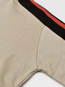Unisex Beige Tracksuit Full <b>Zip</b> <b>Hooded</b> Sweatshirt With Red Black Stripes Side Pockets Autumn Sporty Style Adult Regular Fit - Product Image 4