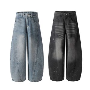 New Washed Personalized Lightweight Casual Mid Waist Cotton Jeans <b>Men</b> Women's Wide-leg Balloon <b>Trousers</b> Breathable <b>Summer</b> Winter - Product Image 2