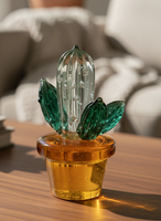 Figurine de cactus en verre artisanal, motif végétal Art Déco, décoration compacte pour étagère, maison, bureau, tableau de bord de voiture, anniversaire
