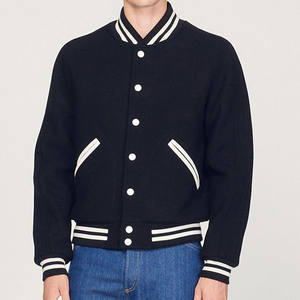 Veste universitaire en laine avec logo personnalisé de haute qualité pour hommes Blouson bombardier à poches boutonnées Letterman College Baseball - Product Image 1