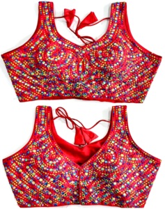 Chemisier moderne à col en V avec motif brodé et fil pailleté, robe de mariage en polyester à la mode avec miroir en aluminium - Product Image 1