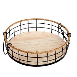 Ensemble de deux paniers de rangement en métal noir et fer au design moderne avec base en bois Taille personnalisée Forme Couleur Logo Utilisations dans la maison et la cuisine - Product Image 3