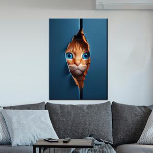 Impression sur toile d'art moderne sur le thème des chats - Œuvre d'art animale mignonne pour la décoration de la maison, encadrée - Product Image 1