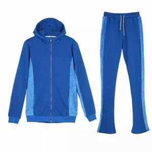 Survêtements d'hiver poids lourd personnalisés pour hommes, ensembles unisexe pantalons et sweat à capuche évasés empilés en coton avec impression bouffante - Product Image 2