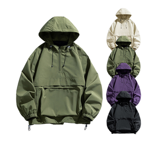 Veste coupe-vent personnalisée plus à la mode pour hommes, veste à capuche à demi fermeture éclair tissée en vrac, automne, logo imprimé personnalisé, course à pied grande taille - Product Image 1