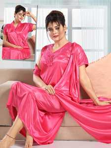 Vestido de noche para dormir para mujer, pijama de manga larga con estampado de amor crepé para mujer, conjunto informal de 2 piezas - Product Image 2