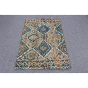 Alfombra de 3.1x4.4 pies, Alfombra Turca Vintage Pequeña, Alfombra de Lana Azul - Product Image 1