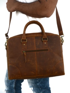 Vintage Buffalo Leather Laptop Messenger <b>Bag</b> Handbag <b>Office</b> <b>Bag</b> in Brown Color - Product Image 3