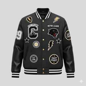 Veste universitaire en laine méltée luxueuse, manches en cuir de vachette personnalisées, blouson bomber de qualité supérieure, vêtements pour hommes - Product Image 5