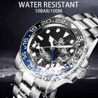Reloj Mecánico GMT de Acero Inoxidable para Hombre, Cristal de Zafiro, Resistente al Agua 10 Bar, Función de Fecha, Esfera Redonda, Reloj de Pulsera