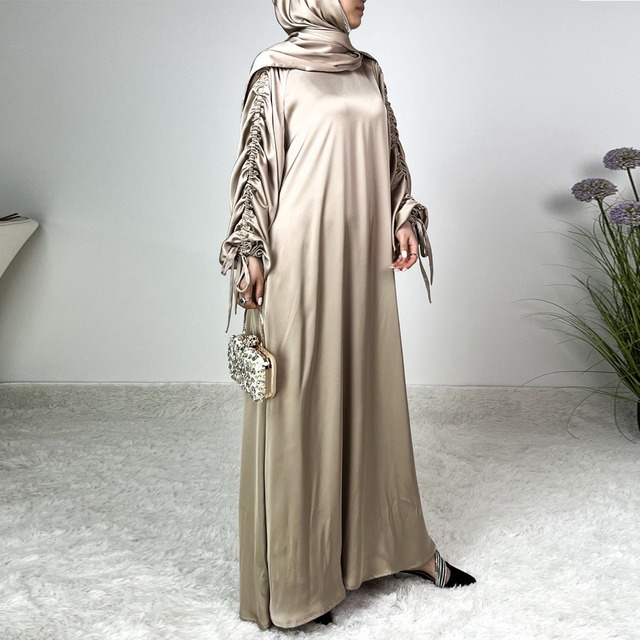 Modest Muslim Elegant Turkey Abaya Premium Dress Set With Matching Scarf Solid Color Maxi Robe for Women S243