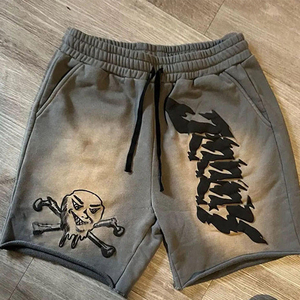 Personalizado francés 100% algodón para hombre Sun Faded ácido lavado cordón Puff estampado pantalones cortos de punto - Product Image 1