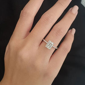 Ensemble de bagues de mariée en moissanite de 3 ct en or deux tons avec halo caché solitaire demi-éternité certifiée GRA - Product Image 5