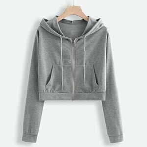 Sweat-shirt à capuche zippé court basique pour femme, léger, uni, décontracté, en polaire, pour la vente en gros - Product Image 2