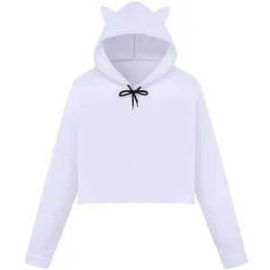 Sudadera con capucha recortada de calidad premium Spring Ladies Crop Top Drawstring Hoody Fitness Cropped Top Hoodies - Product Image 5