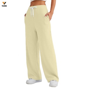 กางเกงสเวตเตอร์ขากว้างสำหรับผู้หญิงกางเกงวอร์มเอวยางยืดทรงหลวมมีเชือกผูกเอวกางเกงเลานจ์ขาบานสำหรับผู้หญิงสินค้าออกใหม่ - Product Image 1