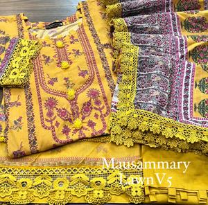 3 piezas Ssumaira Collection Fancy Style Stitch Lawn Camisa impresa digital Dupatta Conjunto de pantalones para fiestas Proms Cordones de cuatro lados - Product Image 4