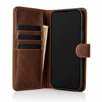 Étui portefeuille en cuir avec emplacements pour cartes pour iPhone 16, portefeuille pratique pour transporter 3 cartes et de l'argent liquide avec un fermoir magnétique