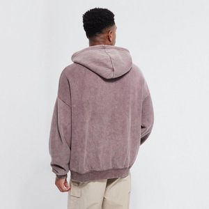 High Quality 100% Cotton Acid Washed Winter Fleece Lined Long Sleeve Hoodies High Street Series Vintage Thermal Hoodies - Product Image 4