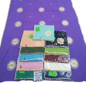 Voile en mousseline de coton bleu or avec broderie florale et décorations en strass, respirant, doux et léger, foulard islamique d'été 2,2 m - Product Image 1